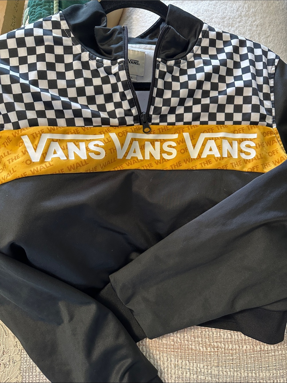 Women’s Vans  Black & Yellow Checkerboard Half-Zip Pullover